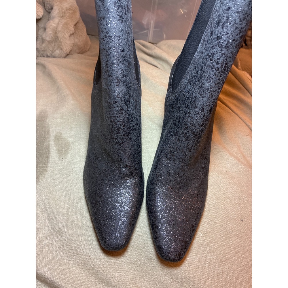 Donald Pliner Womens Metallic Glitter‎ Block Heel Ankle Boots Black Pointed Toe